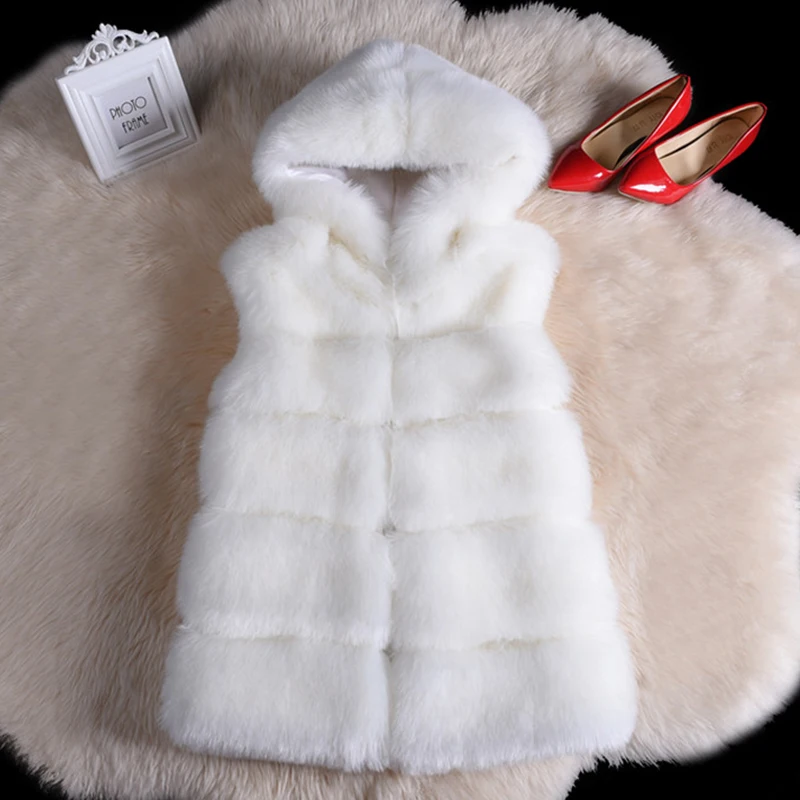 

2018 Faux Fur Coat Winter Women Casual Hoodies Warm Slim Sleeveless Faux Fox Fur Vest Winter Jacket Coat Women Casaco Feminino