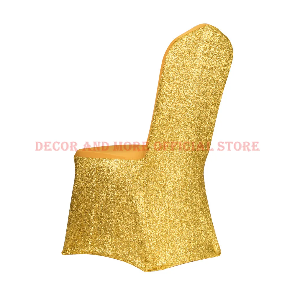 

50PCS New Design Decor Spandex Chair Cover Gold Silver Sparkle Universal Dining Chair Covers For Weddings Hotel Party Wholesale