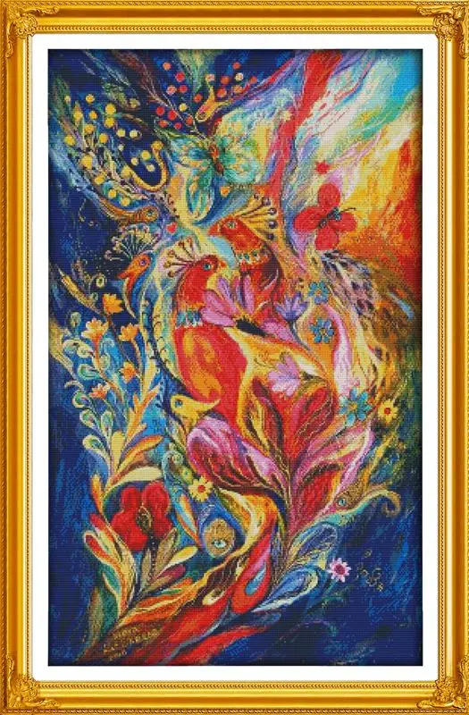 

Free Home decoration 11CT Colorful peacocks DIY Needlework DMC Counted Cross Stitch Kit for Embroidery Knitting Needles Craft