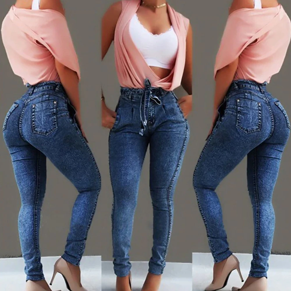 LOOZYKIT джинсы-карандаш повседневные брюки с завышенной талией и поясом, женские джинсовые брюки, черные, синие, длинные, vaqueeros mujer