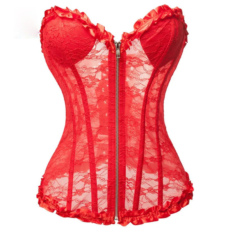 Red Transparent Floral Lace Strapless Padded Cup Bra Corset Tops Sexy Gothic Clothing Push Up