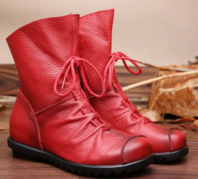 High Top Quality New Style Women Boots Slip On Shoes Lace up Breathable Genuine Leather Shoes