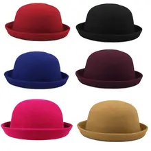 1 шт. женские цвета с бантом, винтажные Дерби, трендовые женские фетровая шляпа Федора, дьявола, милые зимние шерстяные женские шляпа Боулер Дерби