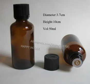 

360 x 50ml Amber Glass Essential Oil Container With Black Plastic Tamper Evident Childproof Cap