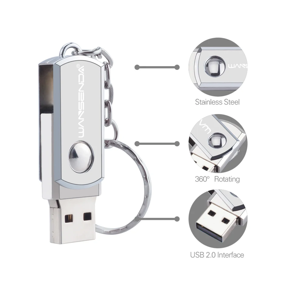 Wansenda USB 2,0, металлический брелок, USB флеш-накопитель, 16 ГБ, 32 ГБ, 64 ГБ, 128 ГБ, флешки, 4 ГБ, 8 ГБ, реальная емкость, флешка, usb флешка