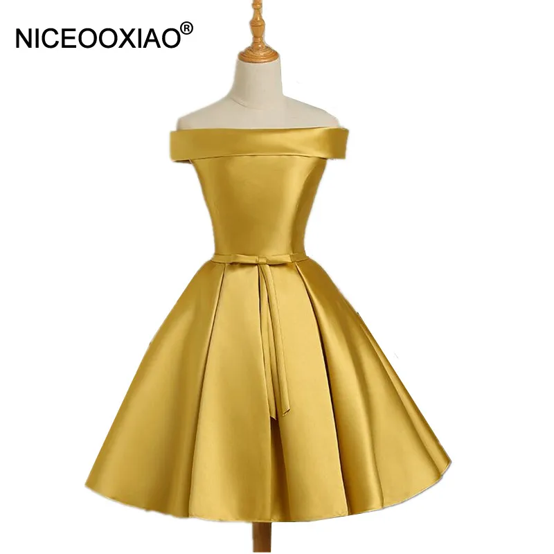 Женское вечернее платье NICEOOXIAO атласное короткое для вечеринки торжественное с