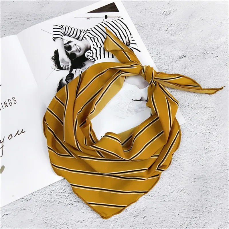 Шелковый шарф 33*85 см, маленький мягкий Многофункциональный треугольный платок, повязка-шарф в разноцветную полоску, платок с принтом на шею