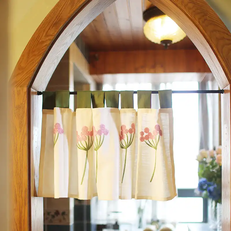 Half Curtain Fashion Pink Dandelion Pattern Linen Curtain