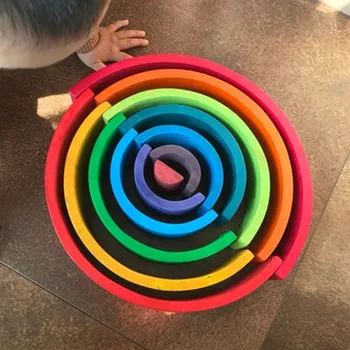 

12 Pcs Montessori Rainbow Puzzle Colored Arch Bridge Building Shapes Sorting Preschool Toy for 2-12 years