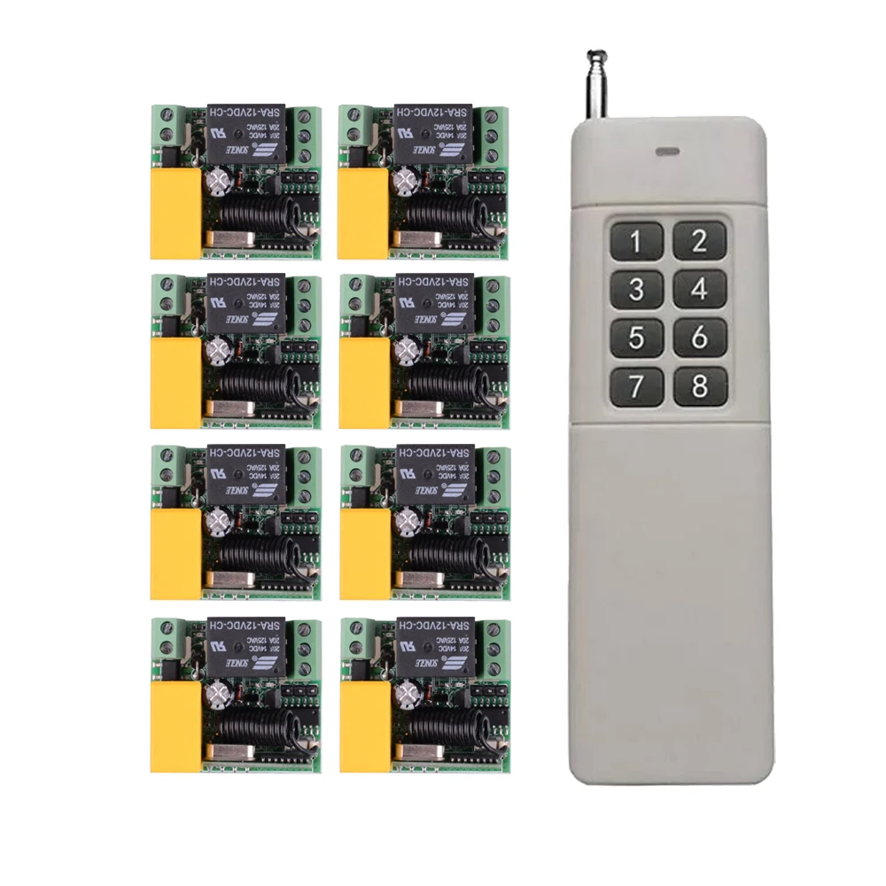 

200-3000M Wireless Transmitter + 8 CH 8PCS 220V Wireless Remote Switch Lamp Light LED Mini Light Switch System