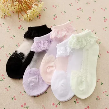 

10pc=5pairs/lot Summer Baby Girls Lace Ultra-Thin Mesh Crystal Socks Boat Socks Solid Color Invisible Socks Kids Socks
