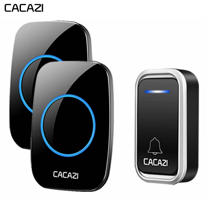 

CACAZI Wireless Doorbell Waterproof Smart 300M Remote 1 Battery Button 2 Receiver 38 chime Home Cordless door bell US EU UK Plug