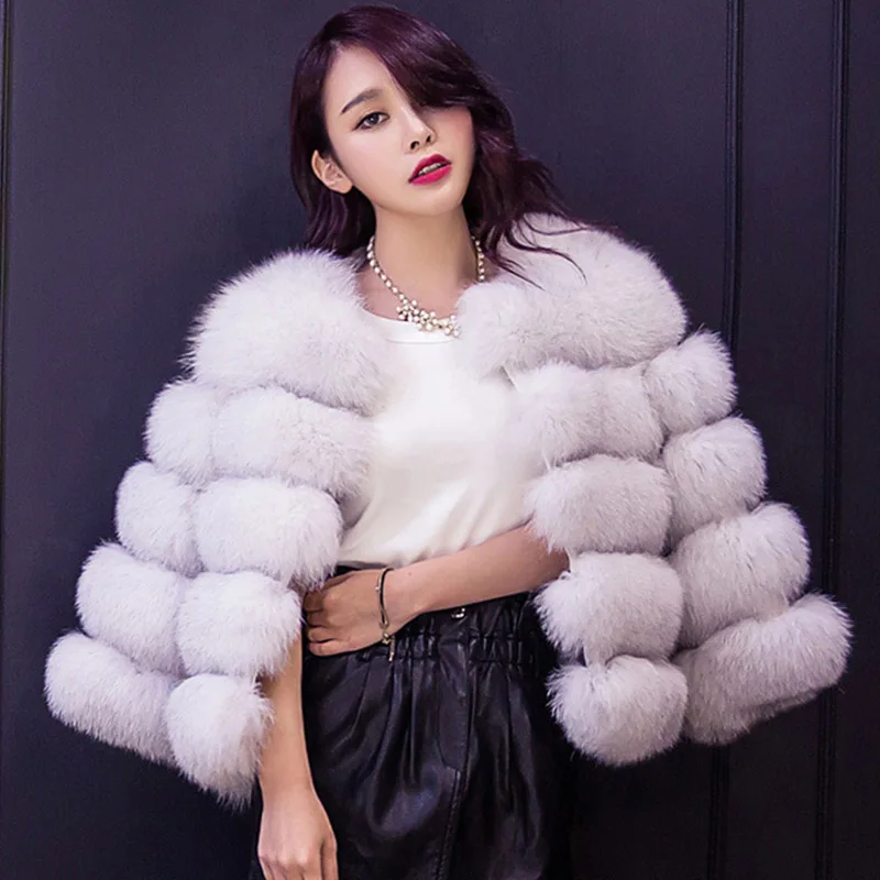 S-3XL Женское пальто из лисьего меха зимнее модное серое пальто из искусственного меха элегантная Толстая Теплая Верхняя одежда куртка из искусственного меха черный розовый PC148 - Цвет: fox color