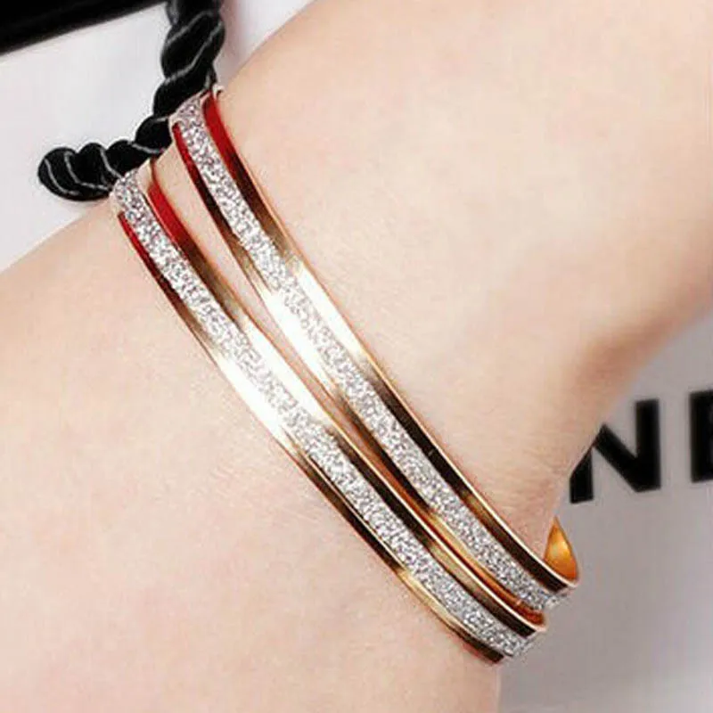 1pc Luxury Gold Silver Scrub Stainless Steel Cuff Bangle Bracelet Jewelry