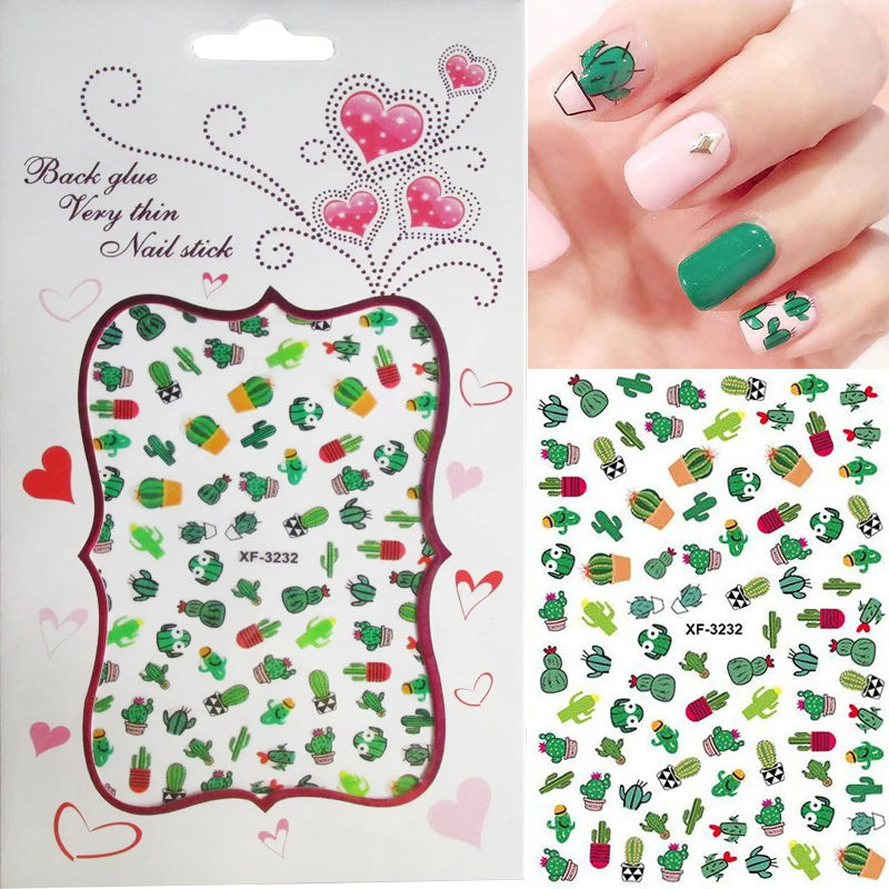 5pc 3D Flower Avocado Nail Art Stickers Decals Cactus Daisy Leaf Nail Foil Decals Nail Stickers Decoration for Women Girls Kids