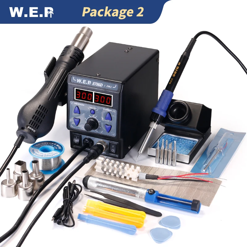 

WEP 8786D Upgraded Version Soldering Station Double Digital Display Cool Hot Air Gun Soldering Iron BGA SMD Rework Station