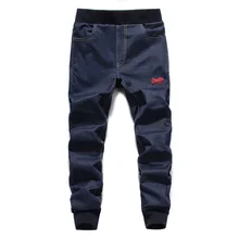 Европейские и американские уличные модные мужские джинсы темно-синего цвета, обтягивающие брюки-стрейч высокого качества для бега, Мужская молодежная одежда