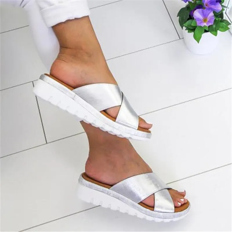 

HEFLASHOR Comfortable Sandals Summer Shoes For Woman Wedge Soft Bottom Cross Sandals Sandalias Shoes Dropship Mid-heel Outdoor