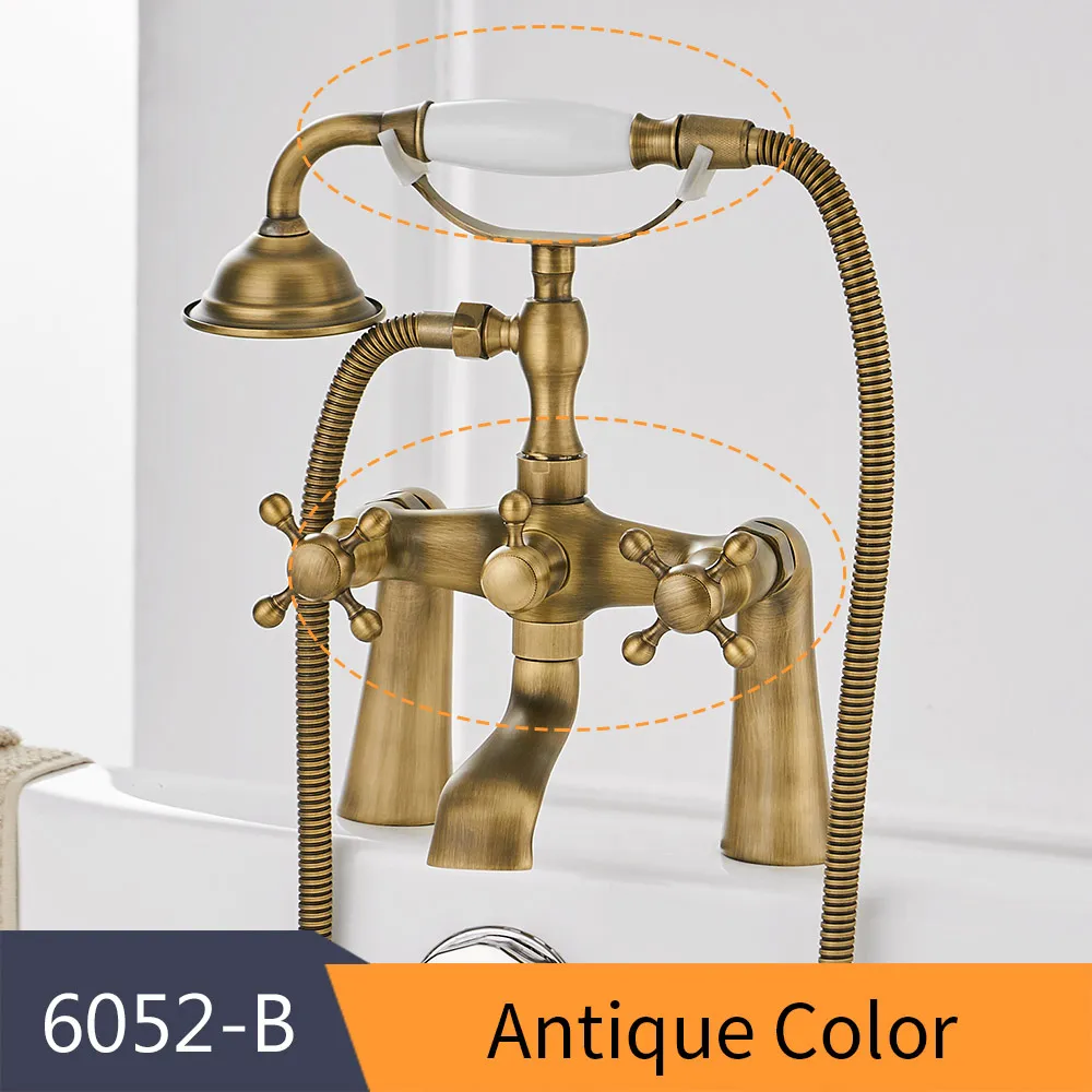 Antique-6051-B Смесители для ванны, античный латунный материал, набор для душа, смеситель для ванны, кран для ванной комнаты, двойной держатель, кран HJ-6051 - Цвет: Antique-6051-B