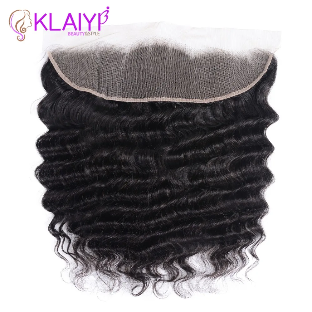 Klaiyi Hair Brazilian Loose Deep Wave Hair Lace Frontal Closure 13x4 Swiss Lace Ear To Ear Remy Human Hair Frontal