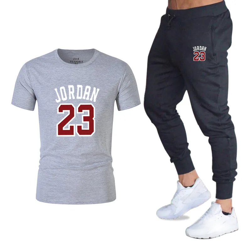 Summer Hot Sale Men's Sets T Shirts+pants Two Pieces Sets Casual Tracksuit Male 2019 Casual Tshirt Print Jordan 23 trousers men 