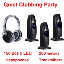 Наушники Сайлент диско полная система черный led беспроводные наушники-тихий Клубные вечерние Комплект(150+ 3 передатчиков