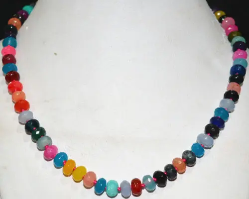 

NEW 6x10mm Faceted Multicolor Jade Abacus Necklace 18 "AAA