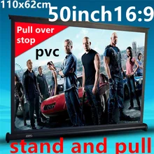 new 50 inch 16:9 pvc Pull Up standing projector Screen Portable Floor Stand Screen for dlp led hd mini projector free shipping