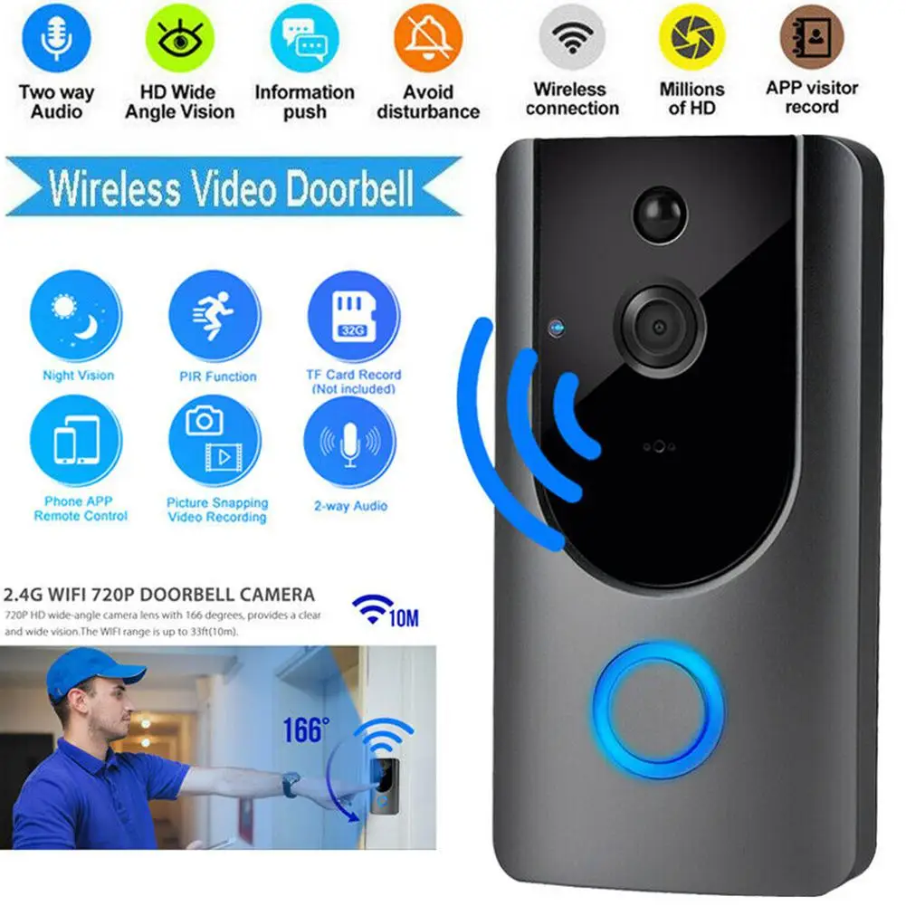 

HobbyLane Wireless WiFi Smart Doorbell IR Video Visual Ring Camera Intercom for Home Security r20