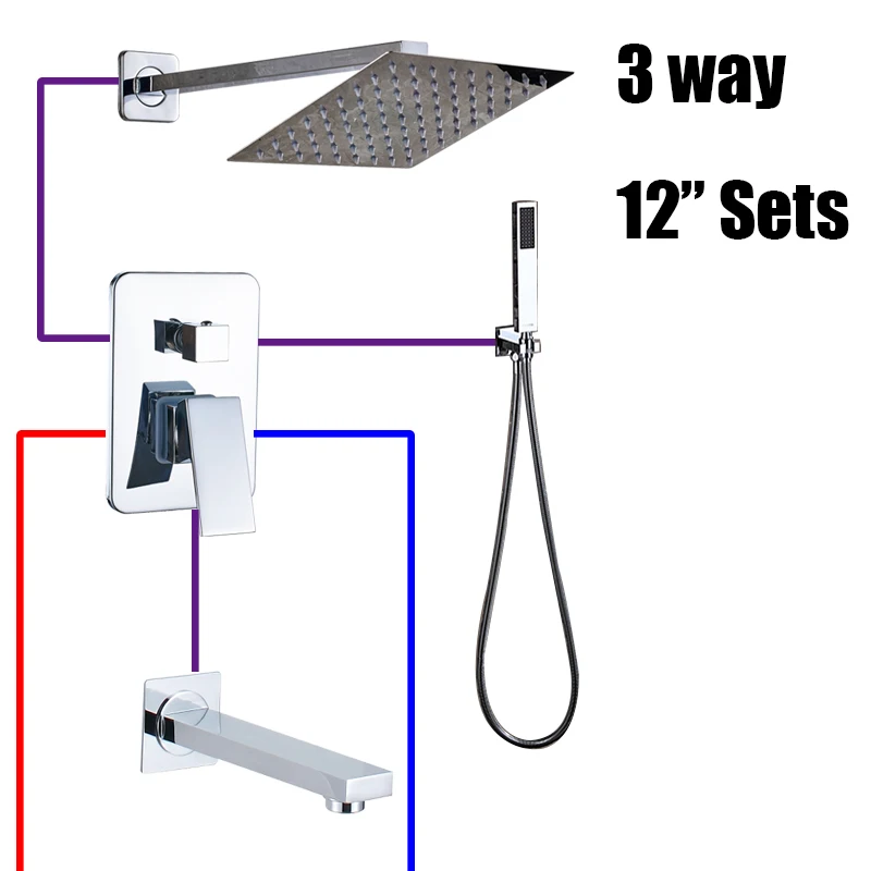 Современная квадратная хромированная насадка для душа, распылитель для душа, смеситель для ванной комнаты, смеситель для душа, набор, смеситель с клапаном, кран 8, 10, 12, 16 дюймов - Цвет: TYPE B 12 inch