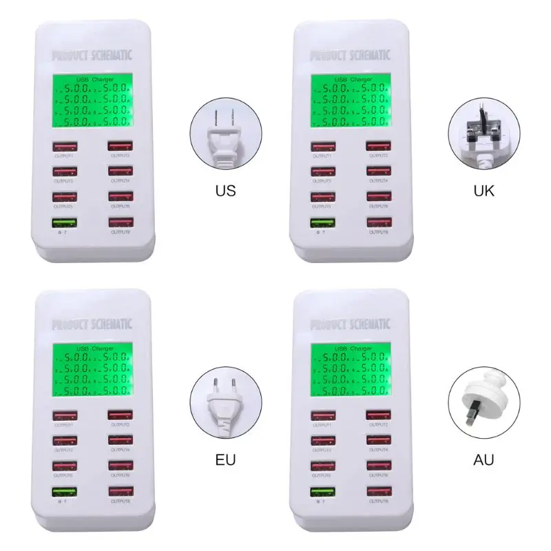 8 ميناء USB شاحن سريع شاشة الكريستال السائل متعددة منفذ USB محطة شحن للهواتف الذكية أقراص امدادات الطاقة جديد وصول 8 ميناء USB شاحن سريع شاشة الكريستال السائل متعددة منفذ USB محطة شحن للهواتف الذكية أقراص امدادات الطاقة جديد وصول