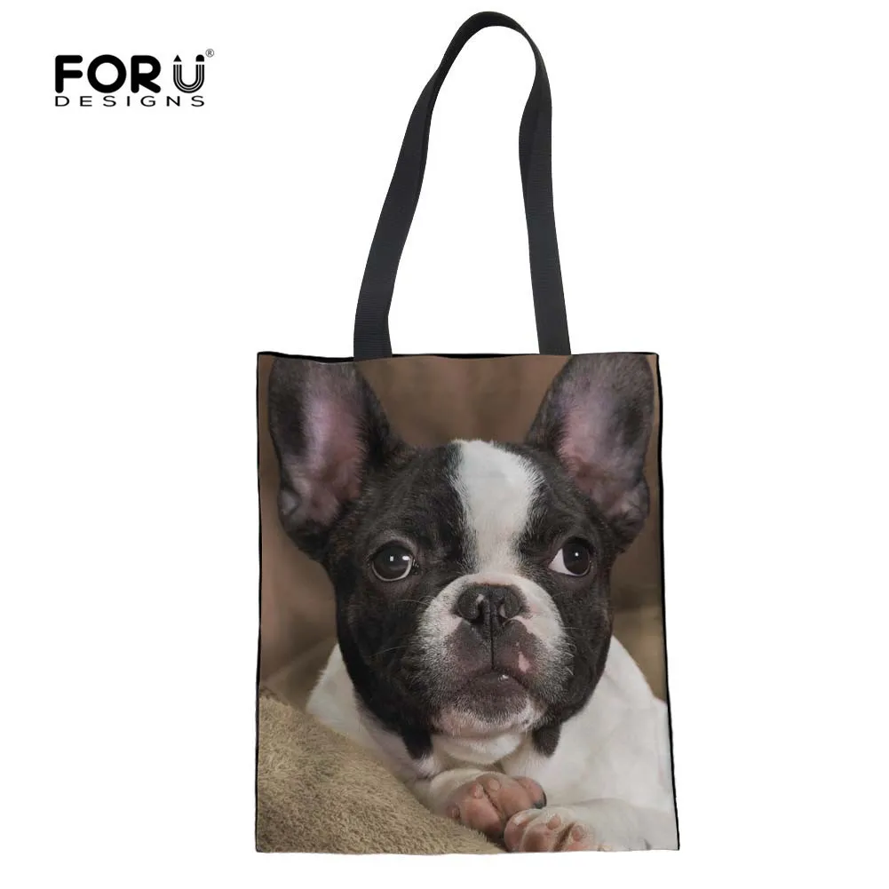 FORUDESIGNS Women Shoulder Bag French Bulldog Print Linen Women's Totes