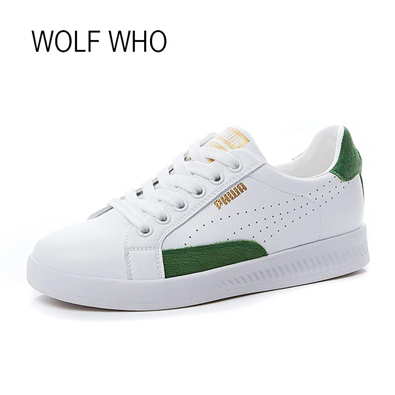 

WOLF WHO 2018 Spring Autumn White Women Sneakers Leather Lady Shoes Female Krasovki Tenis Femininos Casual Basket Femme h-448