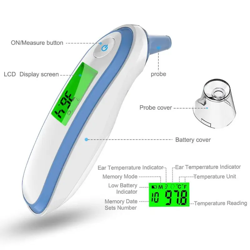 Термометр для ушей и лба цифровой медицинский инфракрасный термометр для малышей, детей и взрослых Фаренгейт и Цельсия конвертер новорожденных