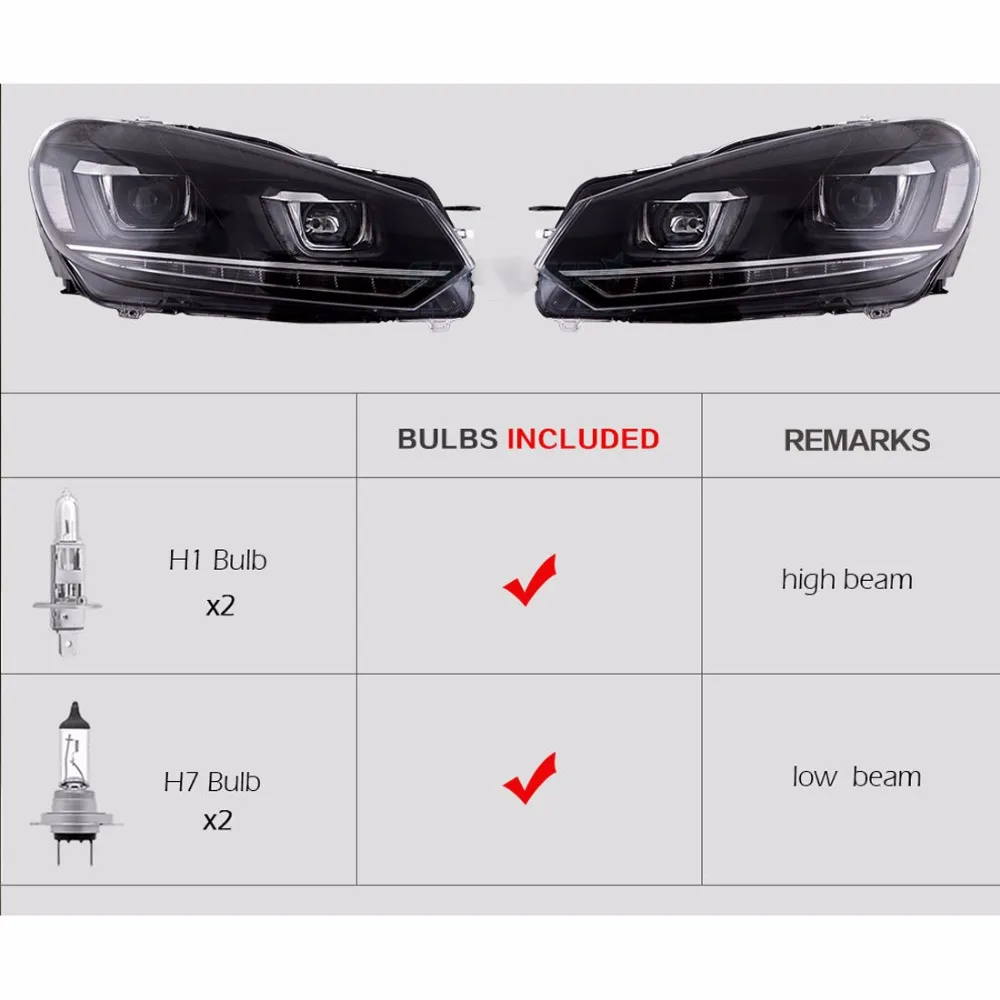 King Way-Led DRL Налобные фонари для 2007 2010- VW Volkswagen Golf MK6 В Сборе