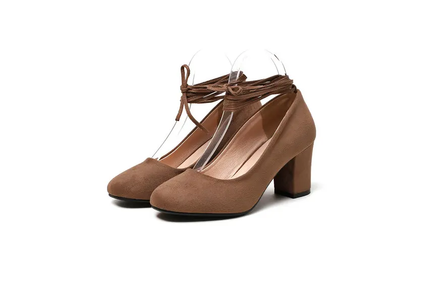 QUTAA Women Shoes Round Toe Pu Leather Square High Heel Platform Lac Up Shallow Women Pumps Ladies Pumps Size 34-43