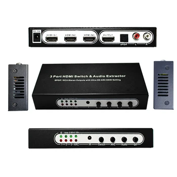 

3 Port hdmi switch 3x1 with Audio(SPDIF+RCA stereo output) extractor support Full-HD,Full-3D,4kx2k.