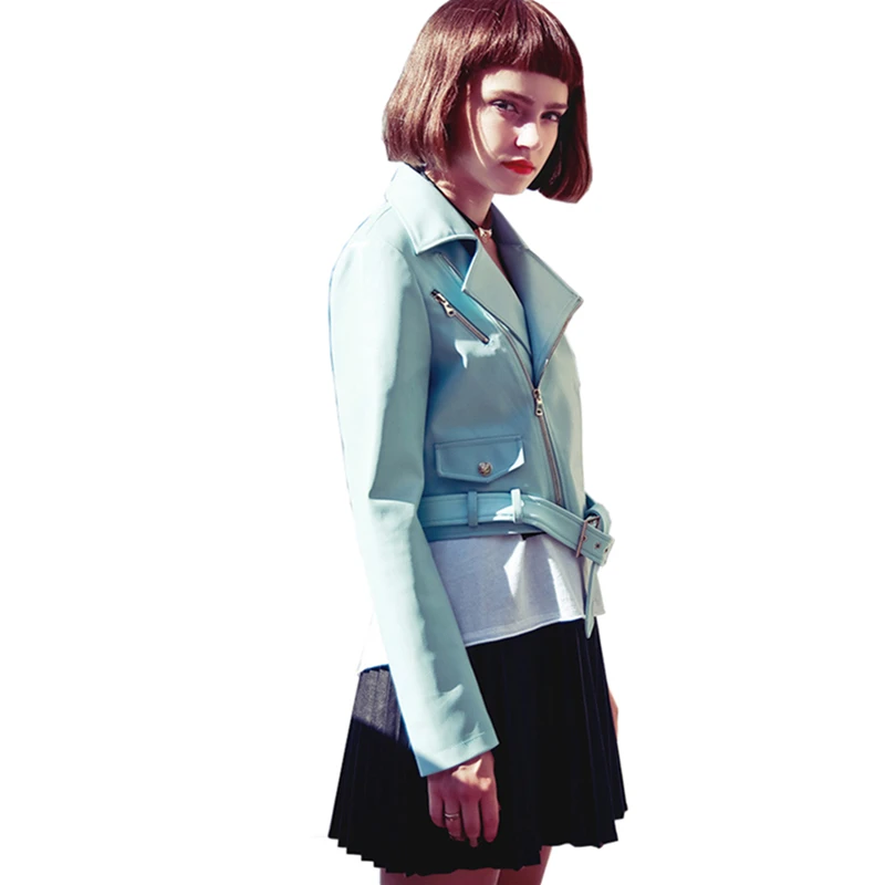 Femmes Rivet 2017 Épaulette Automne Blue Fermeture Survêtement Dames Harajuku Cuir En Veste Pu Éclair Manteau Femelle Moto Wq344 p5Urg5q