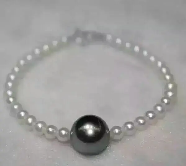 

single strands7-12mm natural south sea white black pearl bracelet 7.5-8