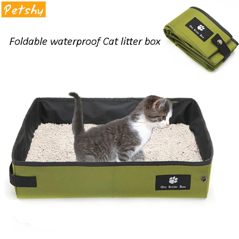 Petshy Cat Tray Foldable Pet Cat Litter Boxes Box Portable Waterproof Semi Closed Anti-splash Cats Bedpans Kitten Puppy Toilet