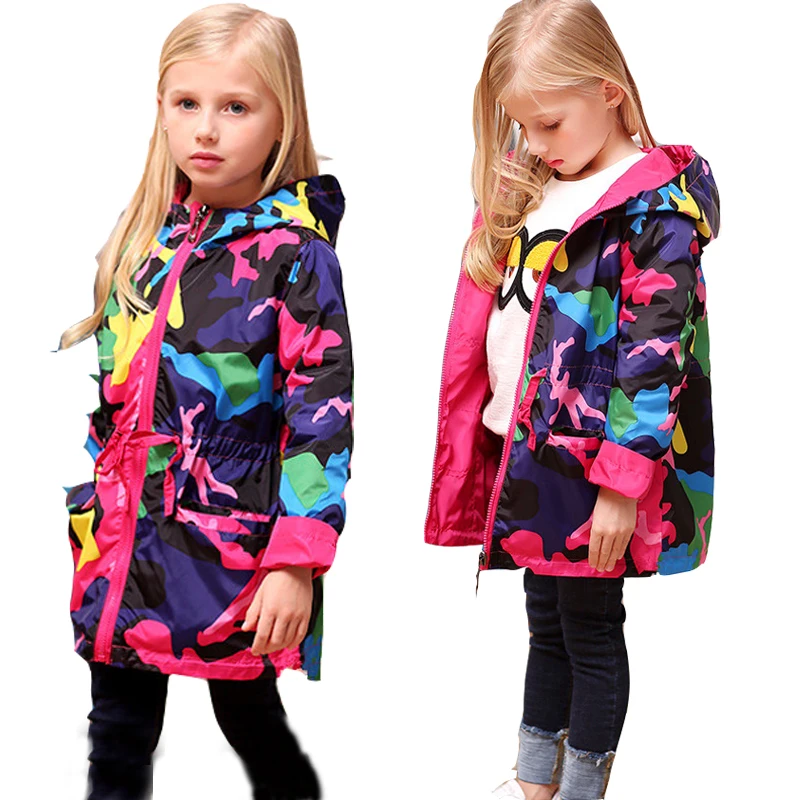 2017 Girls Clothes Girl Jackets Children Coat Kids Tops Outwear Teengers Camo Hooded Windbreaker Thin Waterproof