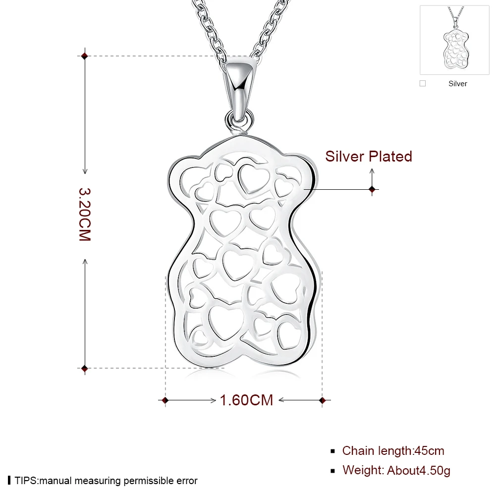 INALIS, классическое, белое искусство, полое сердце к сердцу, подвеска в форме медведя, для женщин и мужчин, высокое качество, посеребренные ожерелья, ювелирное изделие, подарок