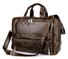 17 Inch Laptop Briefcase Genuine Leather Cowhide Men Zipper Porta Bag Handbag Business Bags Ma Vintage Shoulder Messenger