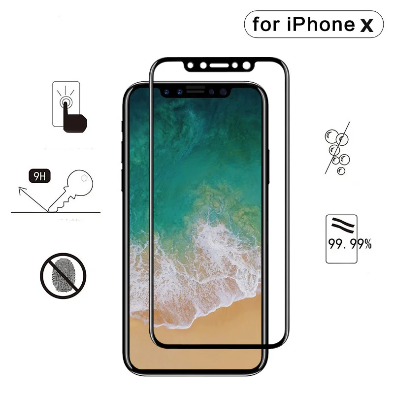 For iPhone X Screen Protector Tempered Glass 9H 3D Cold Carving Curved