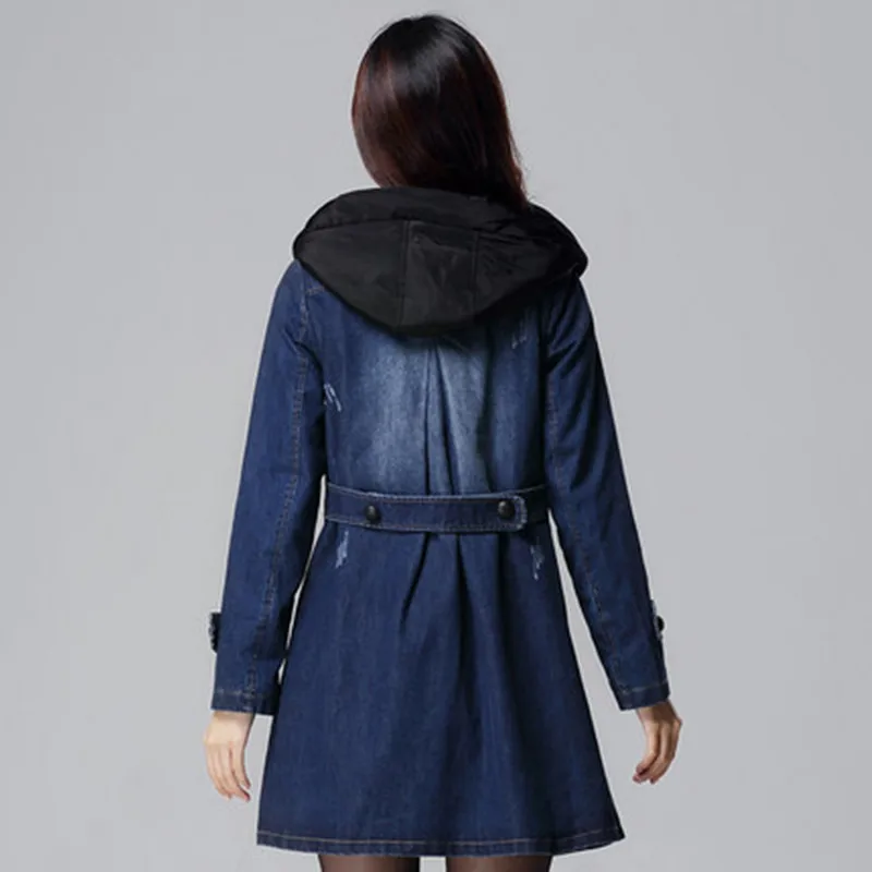 La Automne Capuche Hiver Femmes Épais Coton Denim Outwear Robes À Grand Taille 5xl Jeans Blue Mince Plus Nouveau Trench Manteau Pour Mode MGUzqSVp