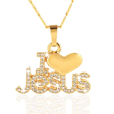Соня Иисус сердце ожерелье и кулон для женщин/мужчин золотой цвет христианские украшения "Я люблю Иисуса" подарки на Рождество - Окраска металла: Золотой цвет