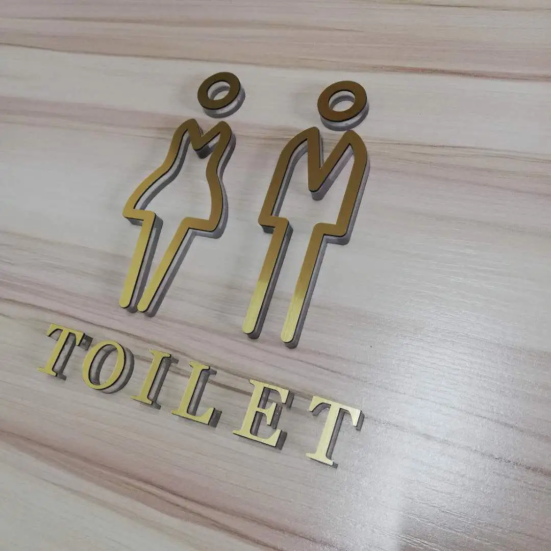 High Grade Toilet Sign Men And Women Wc Sign For Bathroom Door Sign Gold Acrylic Wall letters Wall Signage Word Block Customized - Цвет: Golden man women