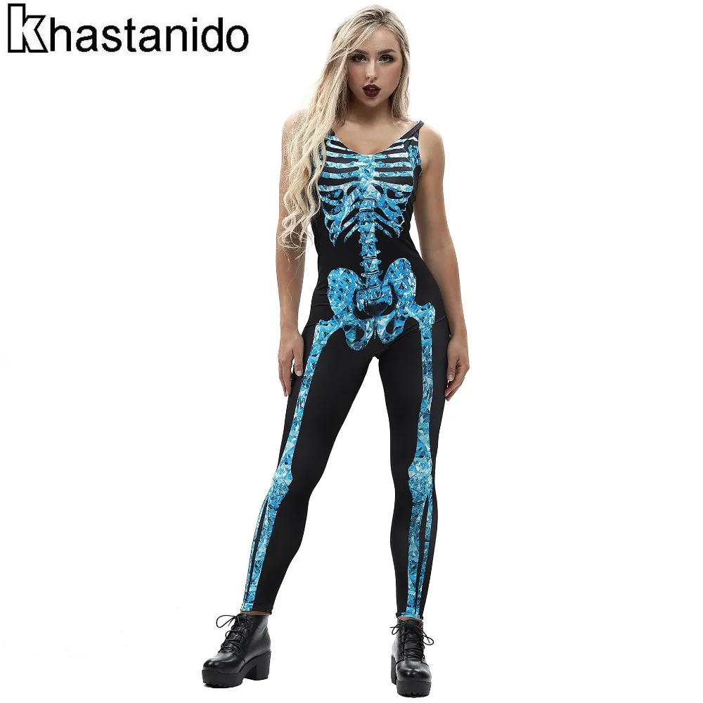Romper Women Bandage Jumpsuits Skeleton 3d Printing Sleeveless O Neck