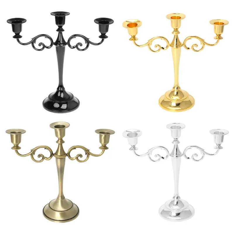 

Silver/Gold/Black/Bronze 3 Arms Metal Candle Holder Candlestick Candelabra Stand Wedding Home Decor