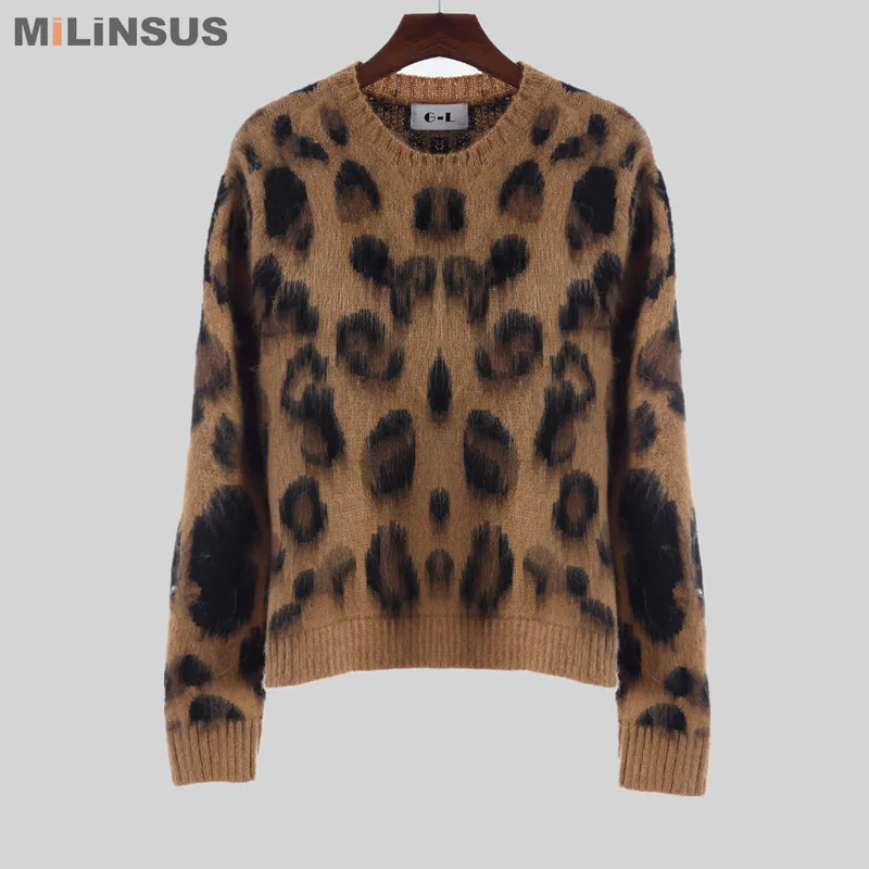 

Milinsus 2019 autumn winter Leopard long sleeve Women sweaters Fashion Casual pullover coat Keep warm girls sweater clothing